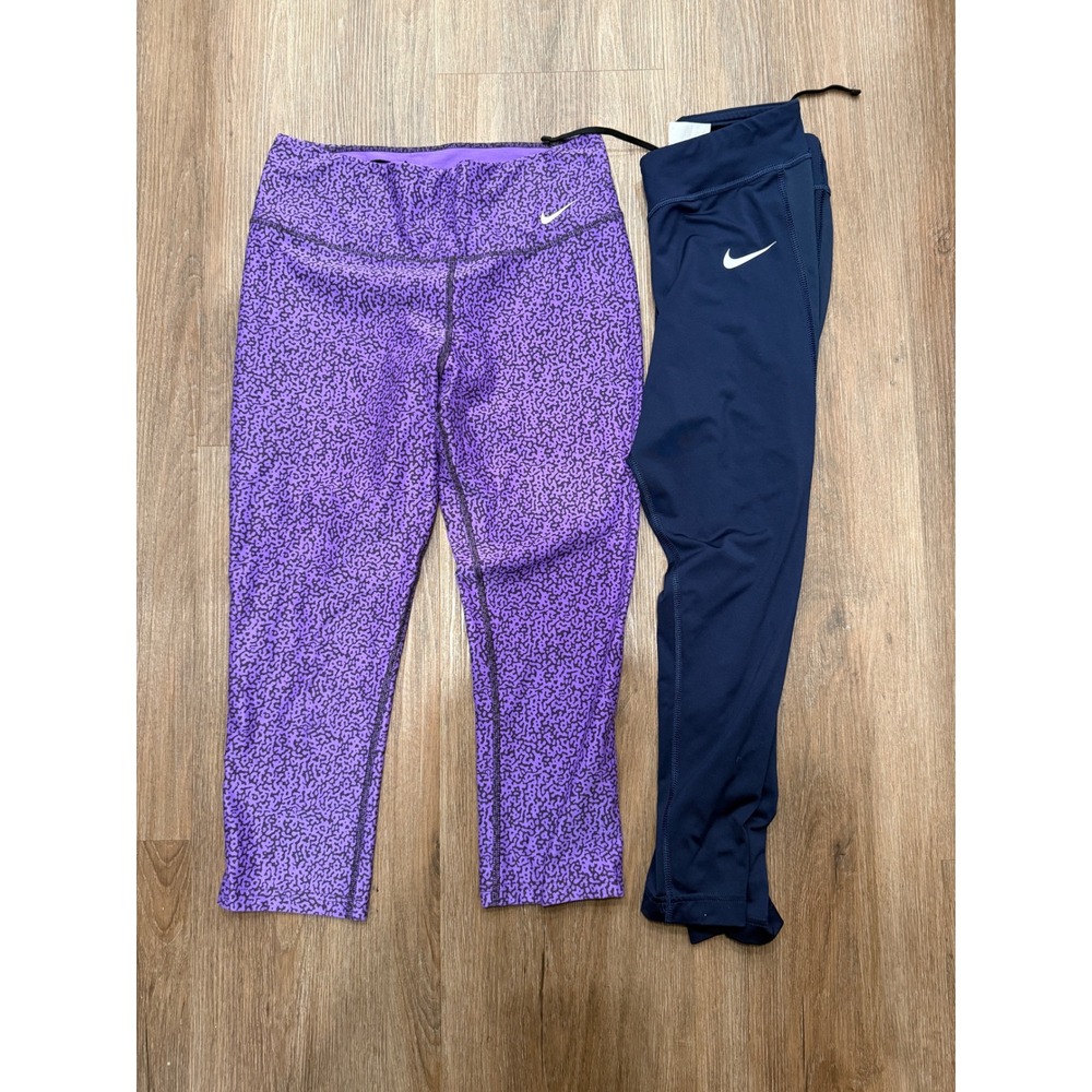 Nike‎ Dri-FIT Capri Leggings Small Purple Print & Blue Running Tights set 2